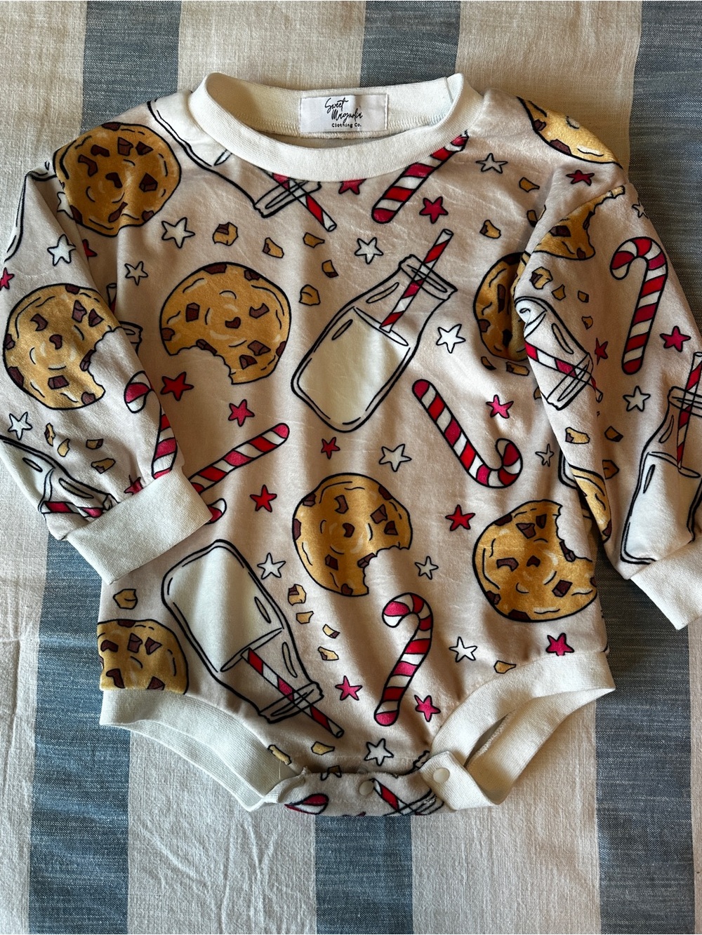 Milk & Cookies Christmas Long Sleeve Bubble- Cream Cuffs and Tan Body